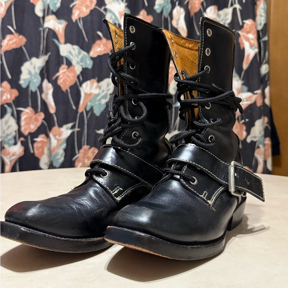 John Fluevog Black Leather Ankle Boots with Buckle